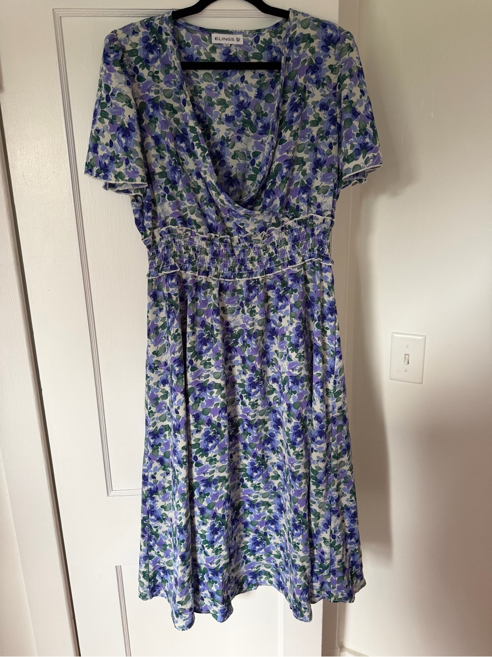 Elings Floral Wrap Crossover Tea Length Dress